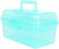 BangQiao Multipurpose Plastic Art and Craft Supply Storage Container Bin Case with Removable Tray and Handle, First Aid Box Organizer, Clear&Green
