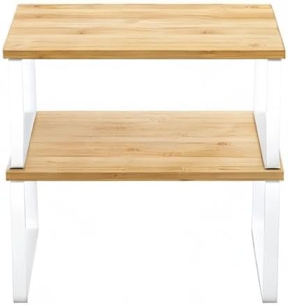SONGMICS Cabinet Organizer Shelf, Set of 2 Kitchen Counter Shelves, Kitchen Storage, Spice Rack, Stackable, Expandable, Metal and Engineered Wood, 11.7 Inches, Cloud White and Natural Beige UKCS02NW