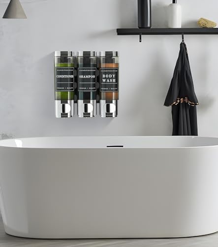 Shower Soap Dispenser Wall Mounted No Drill Shampoo Dispenser for Shower Wall Shampoo and Conditioner Dispenser Bathroom Hotel 3 * 300ml Chrome Self