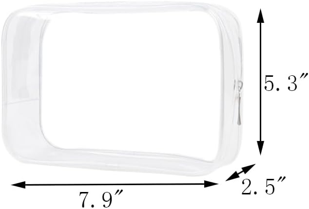 Buminee Clear Travel Bags 3 Pack 7.9"x2.5"x5.3" Multipurpose Transparent TSA Cosmetic Bag Clear Pouch For Toiletry, Makeup, Traveling - Single Zipper