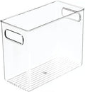 mDesign Tall Modern Stackable Plastic Storage Organizer Bin Basket with Handles for Bathroom Vanity Organization - Shelf, Cubby, Cabinet, or Closet Organizing Decor - Ligne Collection - 4 Pack - Clear