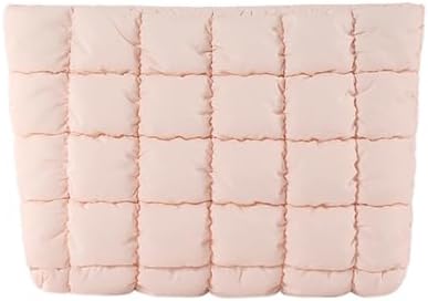 HFLZBRO Puffy Quilted Makeup Bag for Women, Cosmetic Bag, Travel Toiletry Organizer Pouch Clutch (pink)