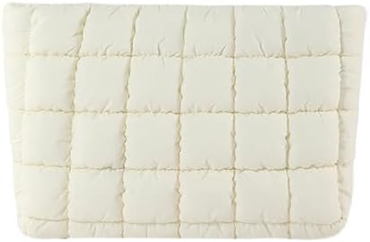 HFLZBRO Puffy Quilted Makeup Bag for Women, Cosmetic Bag, Travel Toiletry Organizer Pouch Clutch (white)