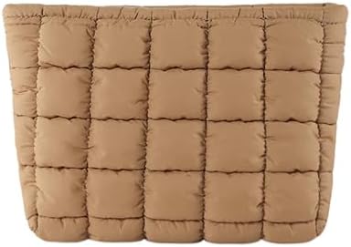 HFLZBRO Puffy Quilted Makeup Bag for Women, Cosmetic Bag, Travel Toiletry Organizer Pouch Clutch (brown)