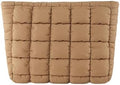 HFLZBRO Puffy Quilted Makeup Bag for Women, Cosmetic Bag, Travel Toiletry Organizer Pouch Clutch (brown)