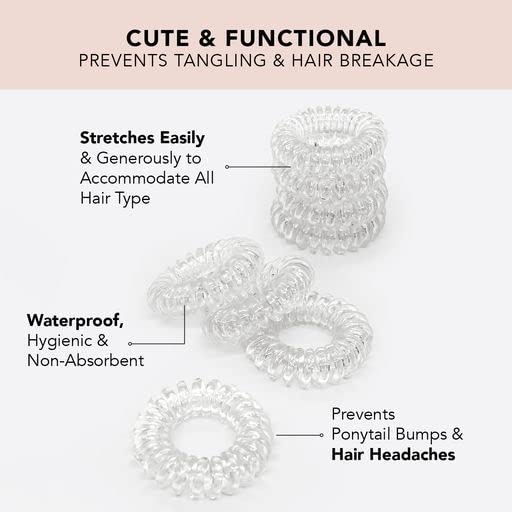 Kitsch Spiral Hair Ties for Women – Coiled Plastic Hair Ties No Damage, Ponytail Holders for Thick and Thin Hair – Creaseless and Dent-Free, Phone Cord Style - Translucent, 4 Pcs