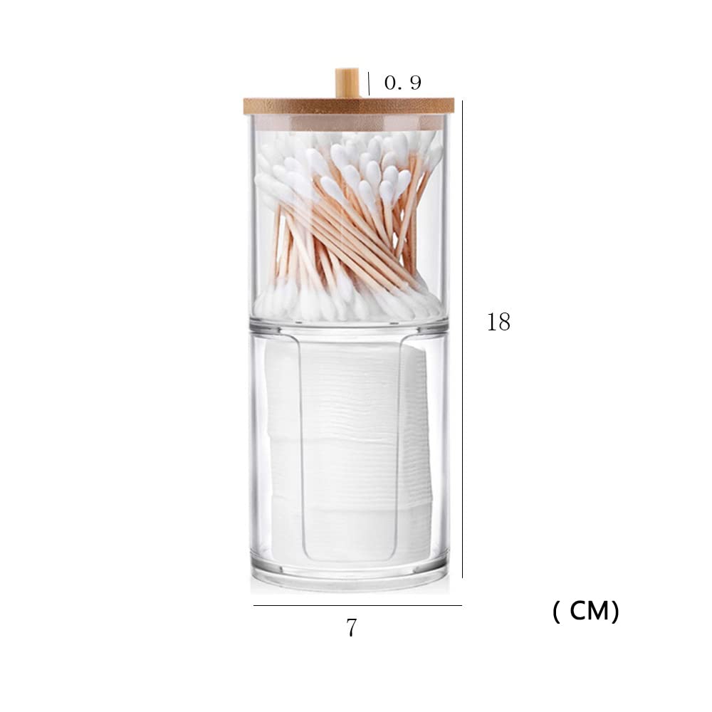 WJASI Qtip Holder Dispenser with Cotton Pads Jar Set Bamboo Lid Stackable Bathroom Counter Acrylic Organizer to Storage Cotton Ball Cotton Swab and Bath Salts