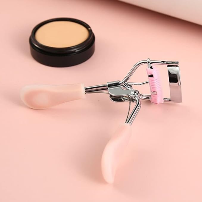 Stainless Steel Eyelash Curler with Built-in Comb Pinch Pain-Free Suitable for Any Eye Shapes and Sizes, with 5 Silicone Refill Pads (Hazy Pink)
