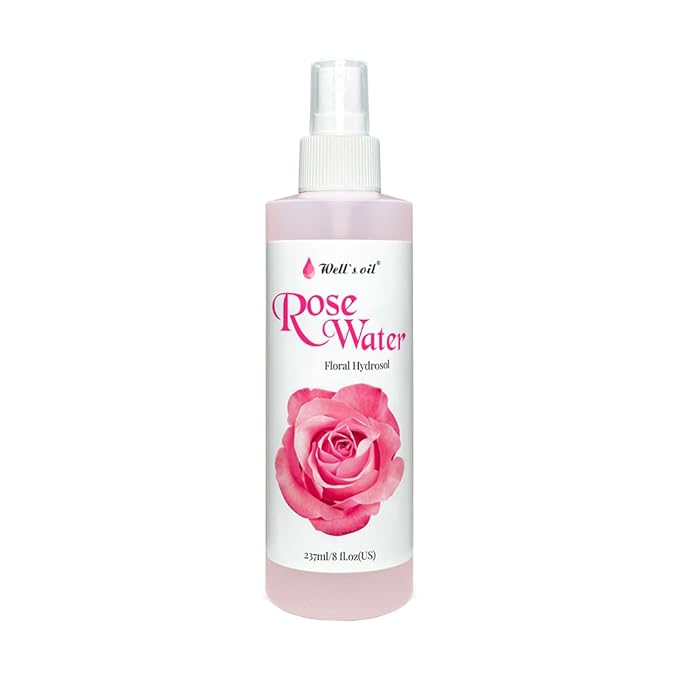 Well's Oil Rosewater Face & Hair Mist Spray (8 fl oz / 236 mL) | Floral Rosewater Hydrosol | Alcohol-Free