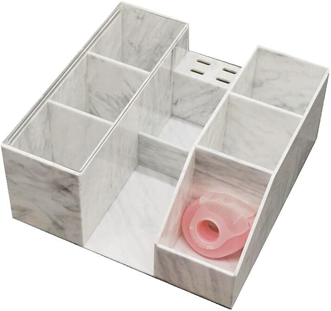 LIXIMMAZN Acrylic Large Capacity Makeup Organizer, Grafting Beauty Extension Supplies Lash Storage Display, Eyelash Storage Case Brush Tweezers Cosmetic Holder (White Marble)