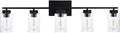 A1A9 5 Light Bathroom Vanity Light Fixtures, Matte Black Modern Wall Lights with Clear Glass Shade, Vintage Wall Sconce Lighting for Living Room, Mirror, Bedroom, Hallway (Black, 5-Lights)