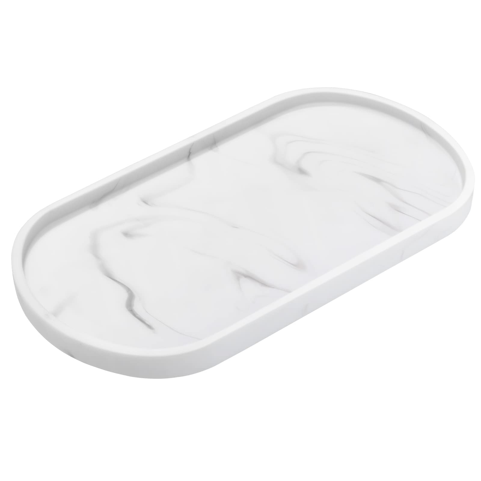 Luxspire 11.4" Oval Bathroom Tray for Countertop Organizer, Marble White