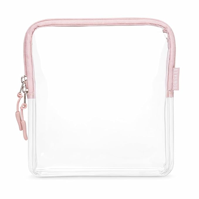 BORSALI TSA Approved Toiletry Bag, Clear, Quart Size, Rose