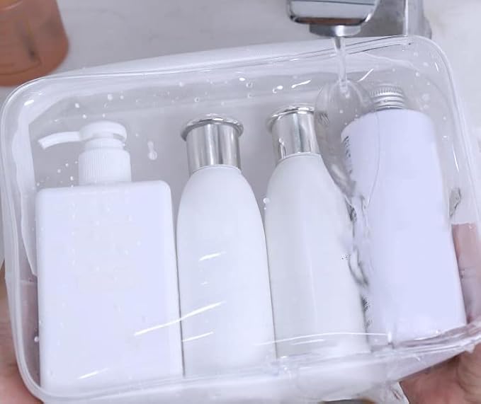 BEFORYOU 6 Pack Clear Toiletry Carry Pouch with Zipper Portable Plastic Waterproof Cosmetic Bag TSA Approved for Vacation Travel Bathroom and Organizing (White, Large)