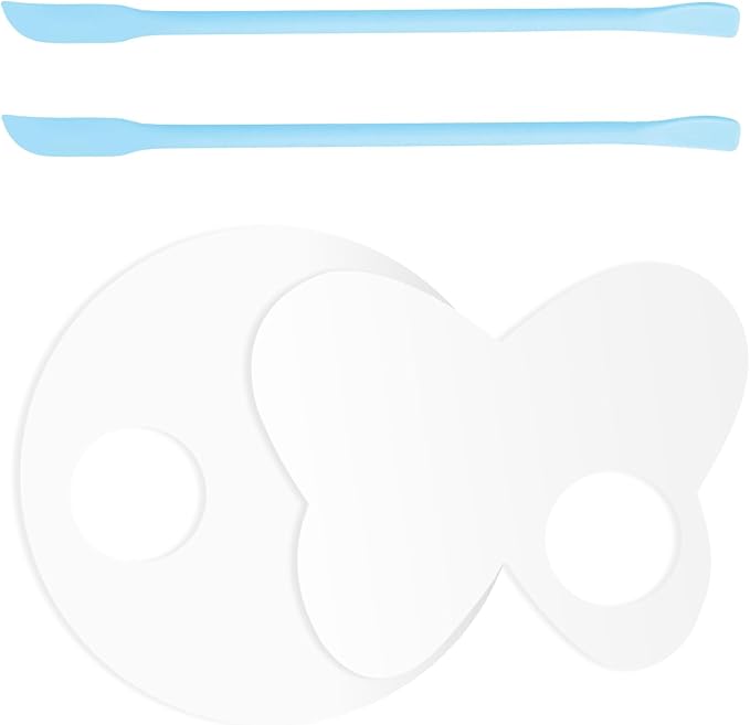 LuckyOpt Makeup Mixing Palette Spatula Set, 2PCS Mini Acrylic Makeup Palette & 2PCS Silicone Skincare Spatula, Cream Foundation Palette for Mixing & Save Cosmetics (Blue,Circle+Butterfly)