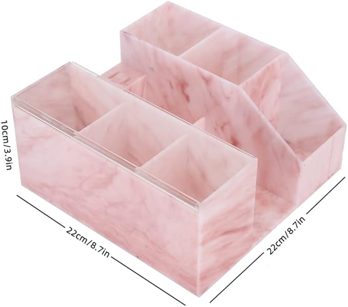 LIXIMMAZN Acrylic Large Capacity Makeup Organizer, Grafting Beauty Extension Supplies Lash Storage Display, Eyelash Storage Case Brush Tweezers Cosmetic Holder (Pink Marble)