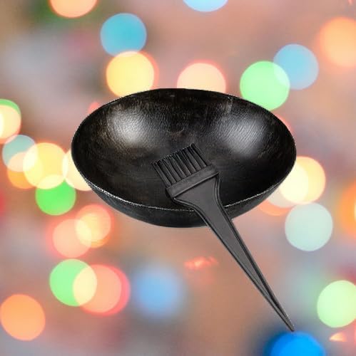 Henna Mixing Iron Bowl, Natural Hair Dye Making Wok kadai Without Handle in Iron, Mehendi Paste ka Bowl with Brush