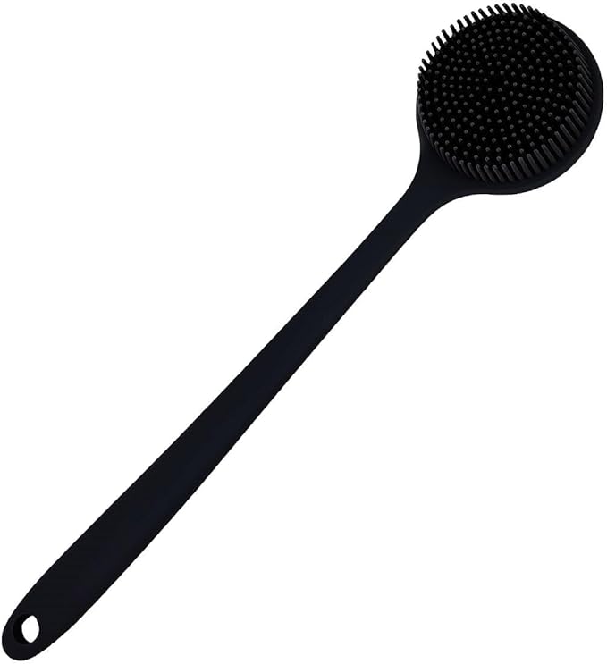 Long Handle Silicone Body Scrubber for Shower, Dual-Sided Back Scrubber Brush with Soft Bristles&Massage Nodes, Exfoliating Bath Brush for Hard to Reach Areas, Easy to Clean & Quick Dry, for Daily Use