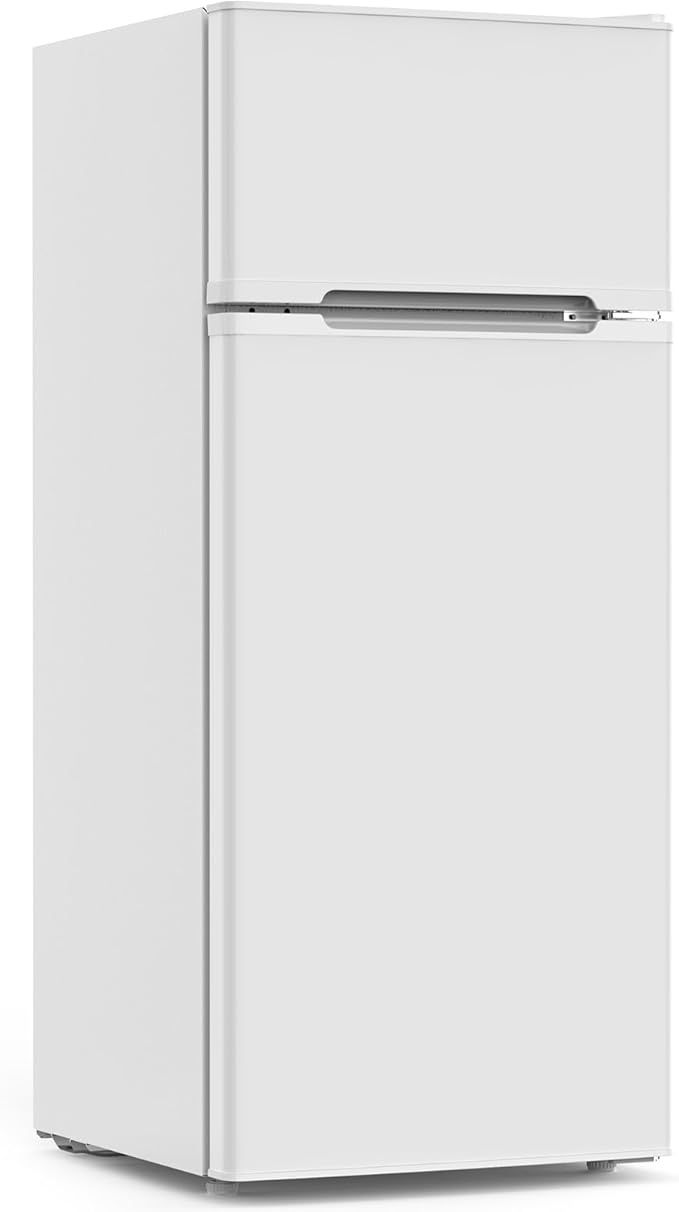 COWSAR 4.5 Cu.Ft Mini Fridge With Freezer, 2-Door Compact Dorm Refrigerator With 2 Removable Shelves, 3 Level Adjustable Thermostat, Commercial Office Fridge for Bedroom, Kitchen, Apartment, White