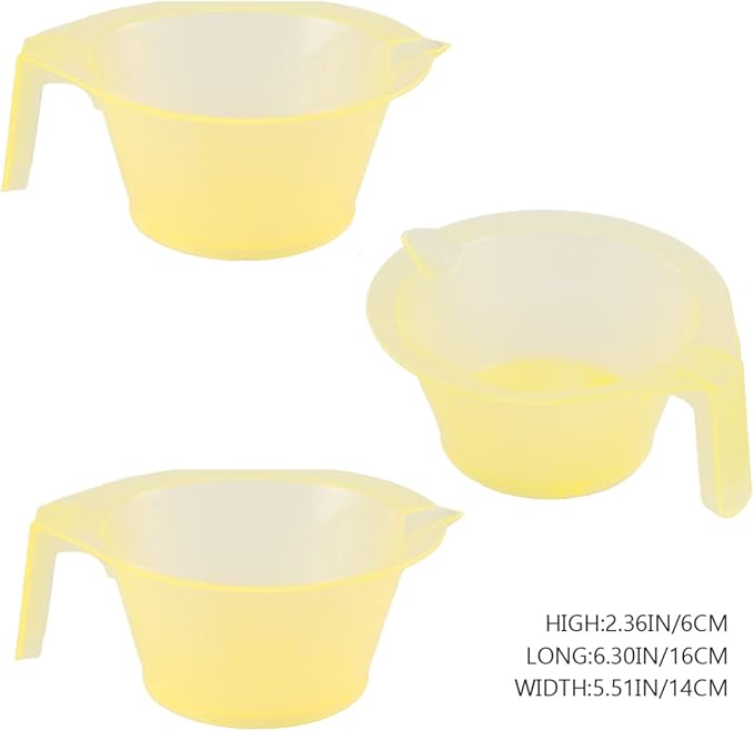KALLORY Hair Dye Bowl 3-Pack with Handle 6.10X5.31X2.75In Sturdy Plastic Hair Color Mixing Cups for Diy Coloring Salon and Home Use Easy to Clean