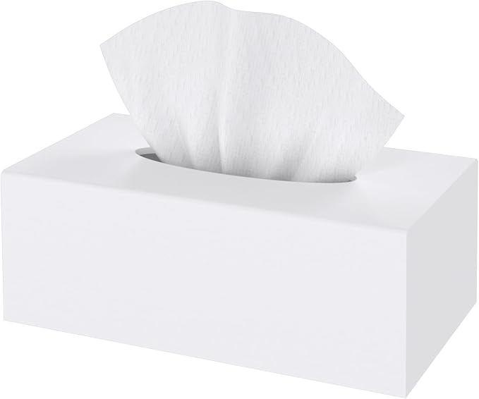 SILUT Tissue Box Cover Rectangle, Tissue Box Holder Decorative, Acrylic Tissue Box Cover, Stylish Tissue Holder for Bathroom, Home, Restaurant, Kitchen - Matte White