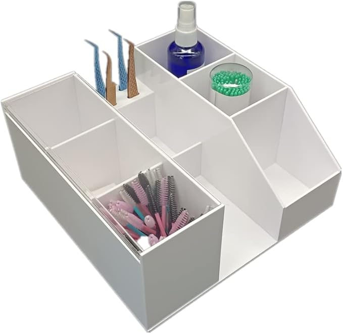 LIXIMMAZN Acrylic Large Capacity Makeup Organizer, Grafting Beauty Extension Supplies Lash Storage Display, Eyelash Storage Case Brush Tweezers Cosmetic Holder (White)