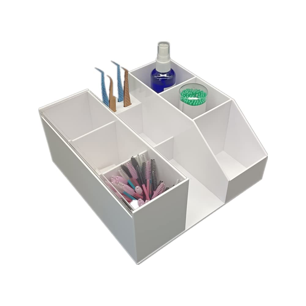 Sisiter Eyelash Beauty Organizer, Acrylic Eyelash Grafting Tool Storage Beauty Tool W/Tweezers Holder Display Boxes for Home Eyelash Salon (White)