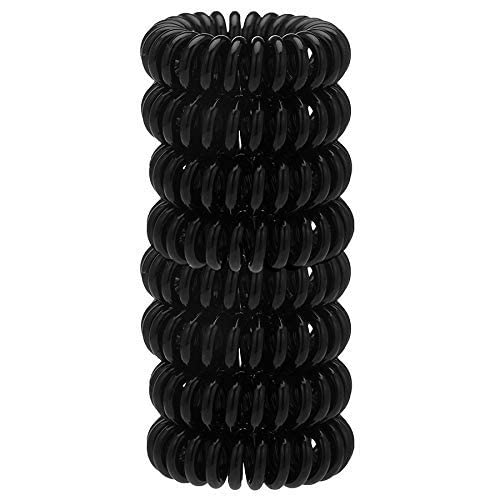 Kitsch Spiral Hair Ties for Women – Coiled Plastic Hair Ties No Damage, Ponytail Holders for Thick and Thin Hair – Creaseless and Dent-Free, Phone Cord Style - Black, 8 Pcs