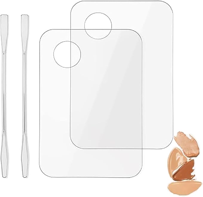 NaYiissi 2pcs Acrylic Makeup Palette, Cosmetic Makeup Mixing Tray with 2pcs Spatula Tool, Foundation Makeup Palette for Nail Art Eye Shadow Pigment Blending (Rectangle)