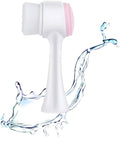 Facial Cleansing Brush 2 in 1Double-Sided Manual Facial Cleaning Brush with Soft Bristles for Deep Pore Exfoliation, Wash Makeup, Massaging (White-Pink)