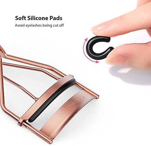 Eyelash Curler for Women, Golden Professional Lash Curler with Refill Silicone Pads; Easy to Curl Open-Eye Eyelashes Naturally in Seconds with No Pinching, No Pulling and Last Long