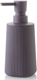 Small Soap Dispenser for Bathroom and Kitchen, Modern Farmhouse Striped Style Plastic Hand Soap Dish Soap Dispenser with Pump Matte Purple