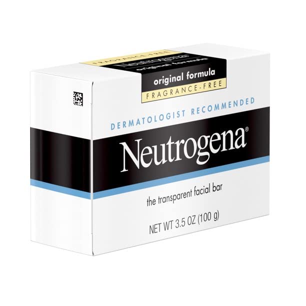 Neutrogena Original Fragrance-Free Facial Cleansing Bar with Glycerin, Pure & Transparent Gentle Face Wash Bar Soap, Free of Harsh Detergents, Dyes & Hardeners, 3.5 oz (Pack of 3)