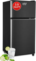 KRIB BLING Refrigerator 3.5 Cu.Ft with Freezer,Vintage Double Door,Lock Fresh,7 Level Adjustable Thermostat ct for Dorm, Bar, Office,Kitchen, Apartment，Black