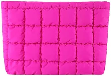 HFLZBRO Puffy Quilted Makeup Bag for Women, Cosmetic Bag, Travel Toiletry Organizer Pouch Clutch (rose)