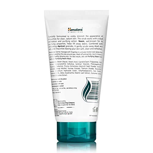 Himalaya Purifying Neem Scrub with Neem and Apricot, For Normal to Oily Skin, Free from Parabens, SLS, and Phthalates, Dermatologically Tested, 150 ml (5.07 oz)