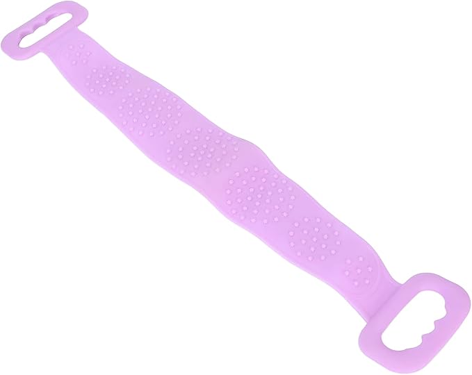 Silicone Back Scrubber Strap Double Sided Exfoliating Bath Shower Cleaning Belt Ergonomic Design for Men Women Kids Elderly Soft Dense Brush Hair Body Massage Tool (Purple)