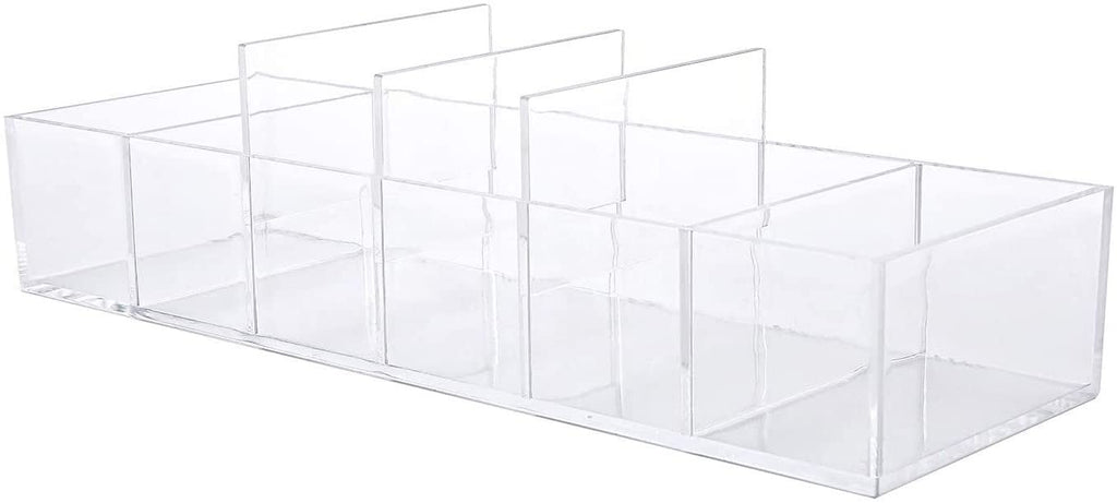 KW Collection Acrylic Makeup Organizer Cosmetic Storage Makeup Display Case Lipstick Holder Dispenser Adjustable Canister Bathroom Container (10 x 3.4 x 1.9 inches, 6 Partitions, Transparent)