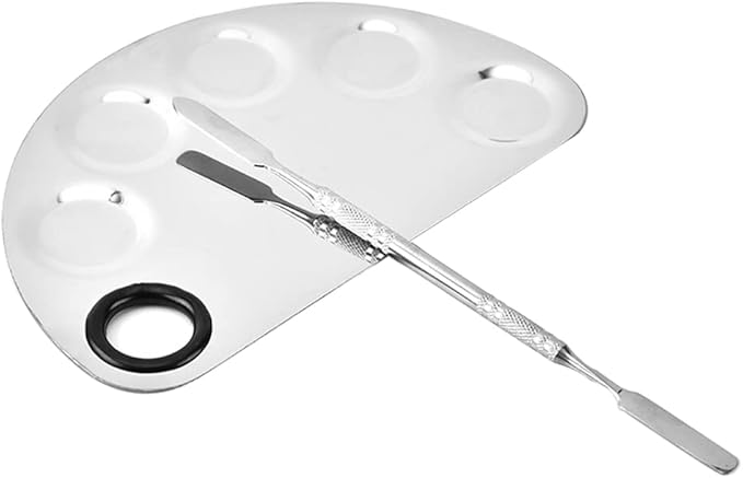 Angzhili 1 Pack Makeup Mixing Palette with Spatula Tool,6x3.9 Inches, Stainless Steel Cosmetic Mixing Palette, Makeup Artist Palette Tray for Mixing Foundations,Lipsticks,Eye Shadow,Nail Art