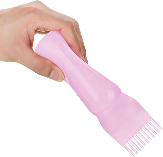 Root Comb Applicator Bottle 6 Ounce, 4 Pack Applicator Brush for Hair Dye, Hair Oil Applicator Bottle with Graduated Scale (Pink White Black Purple)