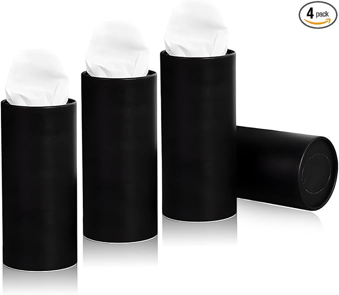 4 PCS Car Tissue Holder, Quick Convenient Refill Cylinder Facial Tissue Holder, Travel Tissues Box Round Container Suitable for Car Cup Holder, Universal Car Accessories (Black)