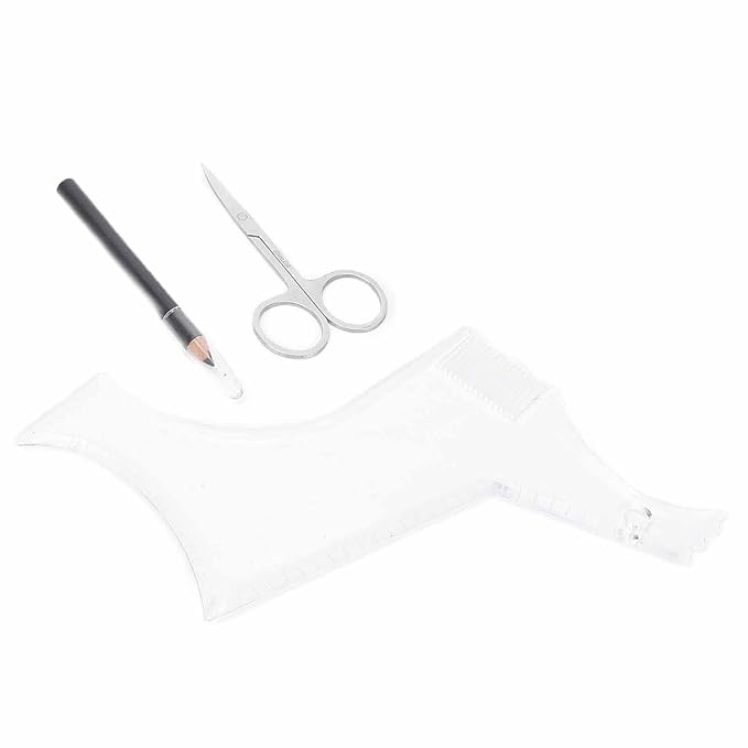 3pcs Mens Beard Shaping Tool Set - Professional Beard Styling Tools with Scissors, Comb & Pen for Precise Grooming At Home