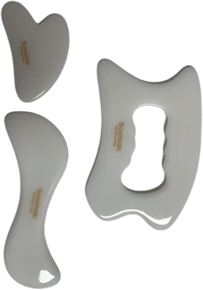 Scienlodic 2 Pcs Gua Sha Massage Tools for Face & Body (White, Resin) - Guasha Scraping Tool for Jawline Contouring, Puffiness Reduction, Shoulders, Arms & Calves Relaxation