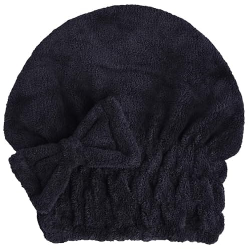 MAYOUTH Microfiber Hair Drying Towels Head wrap with Bow-Knot Shower Cap Hair Turban hairWrap Bath Cap for Curly Long & Wet Hair Gift for Women Blackx2