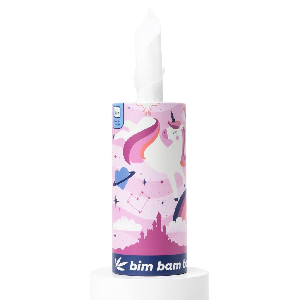 Bim Bam Boo 100% Bamboo Facial Tissue Tube, 3-ply Hypoallergenic Travel Tissues in Car Tissue Holder, 1 Eco-Friendly Cylinder Tissue Tube