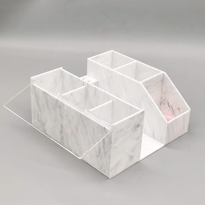LIXIMMAZN Acrylic Large Capacity Makeup Organizer, Grafting Beauty Extension Supplies Lash Storage Display, Eyelash Storage Case Brush Tweezers Cosmetic Holder (White Marble)