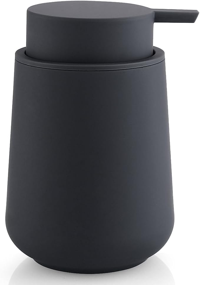 Matte Gray Liquid Hand Soap Dispenser Plastic 11 oz - Modern Minimalist Style for Bathroom & Kitchen Countertop Refillable