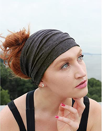 Huachi Wide Headbands for Women Black Stylish Head Wraps Boho Thick Hairbands Large African Sport Yoga Turban Headband Hair Accessories (Pack of 4)