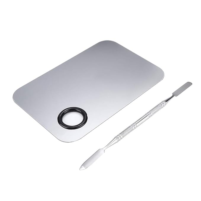 2 Pcs Stainless Steel Cosmetic Makeup Palette, Professional Cosmetic Mixing Makeup Palette Spatula Makeup Artist Tool, Beauty Salon Color Cream Mixing Palette With A Spatula Makeup Nail Art Palette