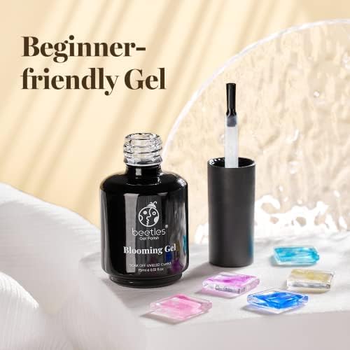 Beetles Blooming Gel & Base Top Coat Set, 3PCS 15ML Shine Finish Long Lasting No Wipe Top Coat Gel Nail Polish Base Spreading Marble Effect Soak off UV LED Nail Art Summer Nail Gifts for Women